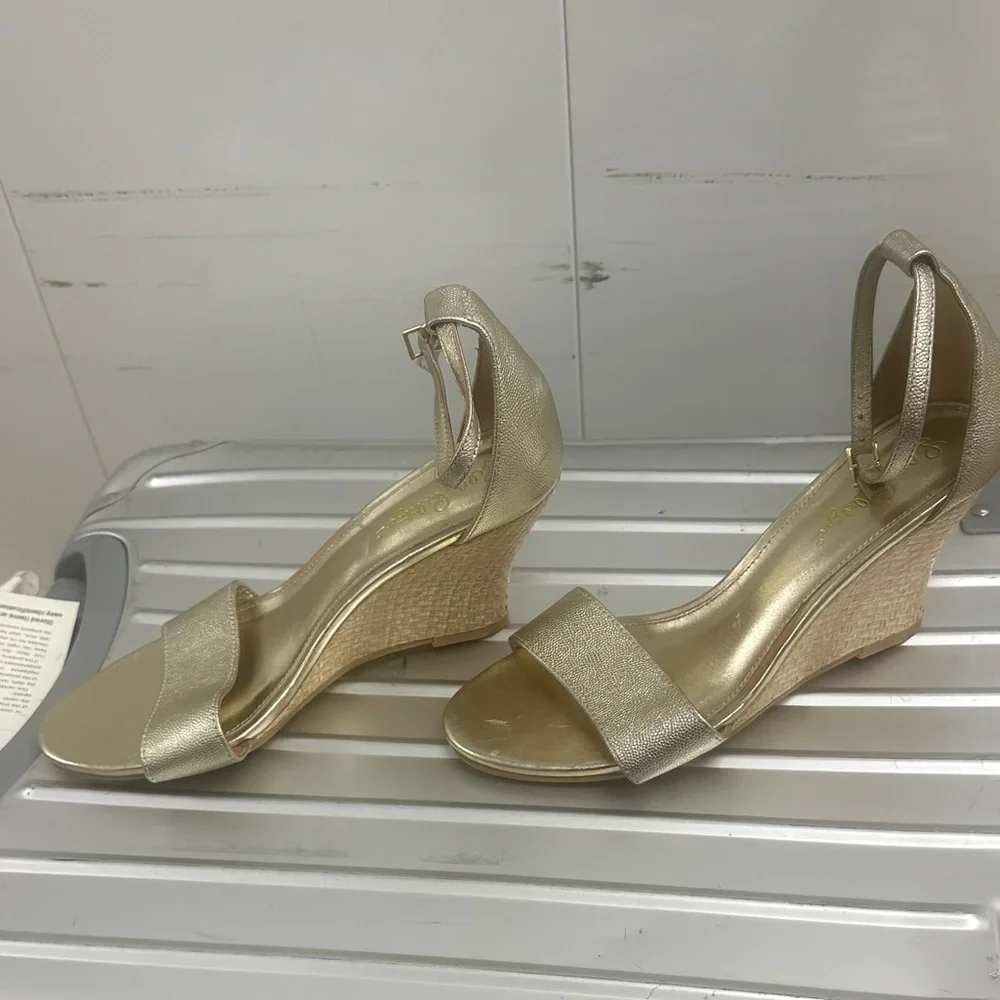 Lilly Pulitzer Gold Espadrille Ankle-Strap Block Heels